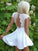 A-Line/Princess V-neck Rosemary Homecoming Dresses Lace Satin Short Sleeves Short/Mini Dresses