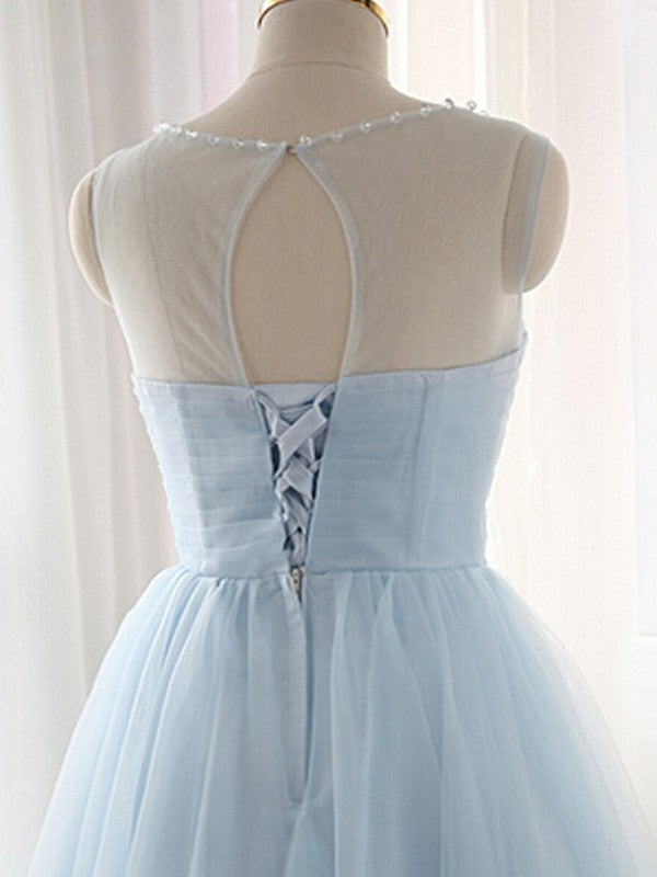 A-Line/Princess Sasha Scoop Homecoming Dresses Beading Sleeveless Short/Mini Tulle Dresses