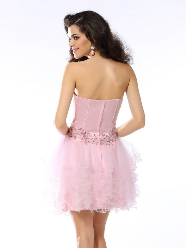 A-Line/Princess Sweetheart Ruffles Sleeveless Short Homecoming Dresses Cindy Net Cocktail Dresses