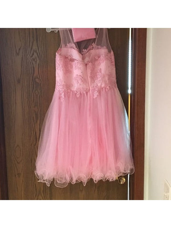 A-Line/Princess Sleeveless Scoop Dylan Applique Tulle Homecoming Dresses Short/Mini Dresses